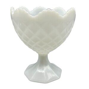 Vtg Napco White Milk Glass Candy Dish #1184 Compote Diamond Pattern 5.5"